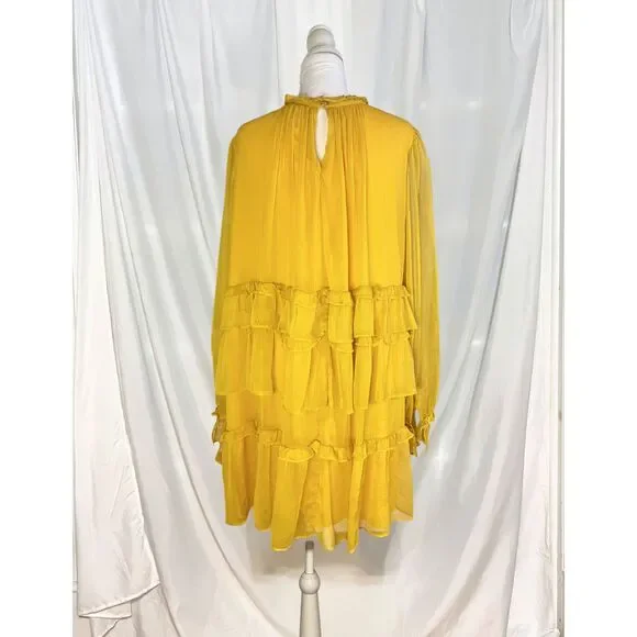Sunflower Yellow Tiered Ruffles Mini Dress | 60s-Style Retro Cocktail - Picture 4 of 9